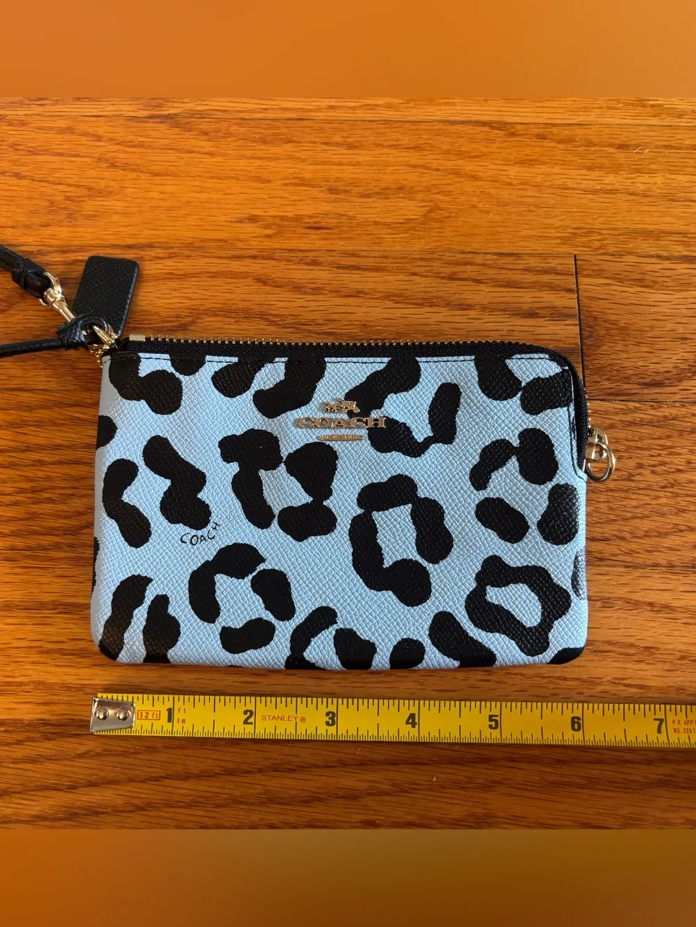Coach Light Blue and Black Leopard Print Wristlet